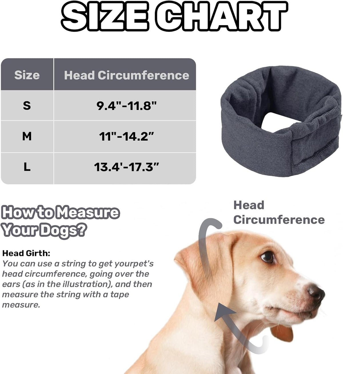 Dog Ear Muffs for Noise Protection - Adjustable Calming Hoodie - size chart
