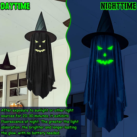 Luminous Ghost Wizard Hat Door Hanging - Halloween Decor - lifestyle photo