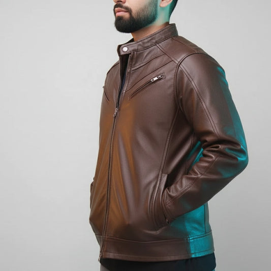 Men's Eagle Terry Brown Full-Grain Lambskin Jacket | Quilted Lining | YKK Zippers