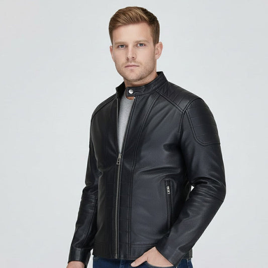 Men's Black Full-Grain Cowhide Casual Leather Jacket | Factory Direct | Worldwide Shipping