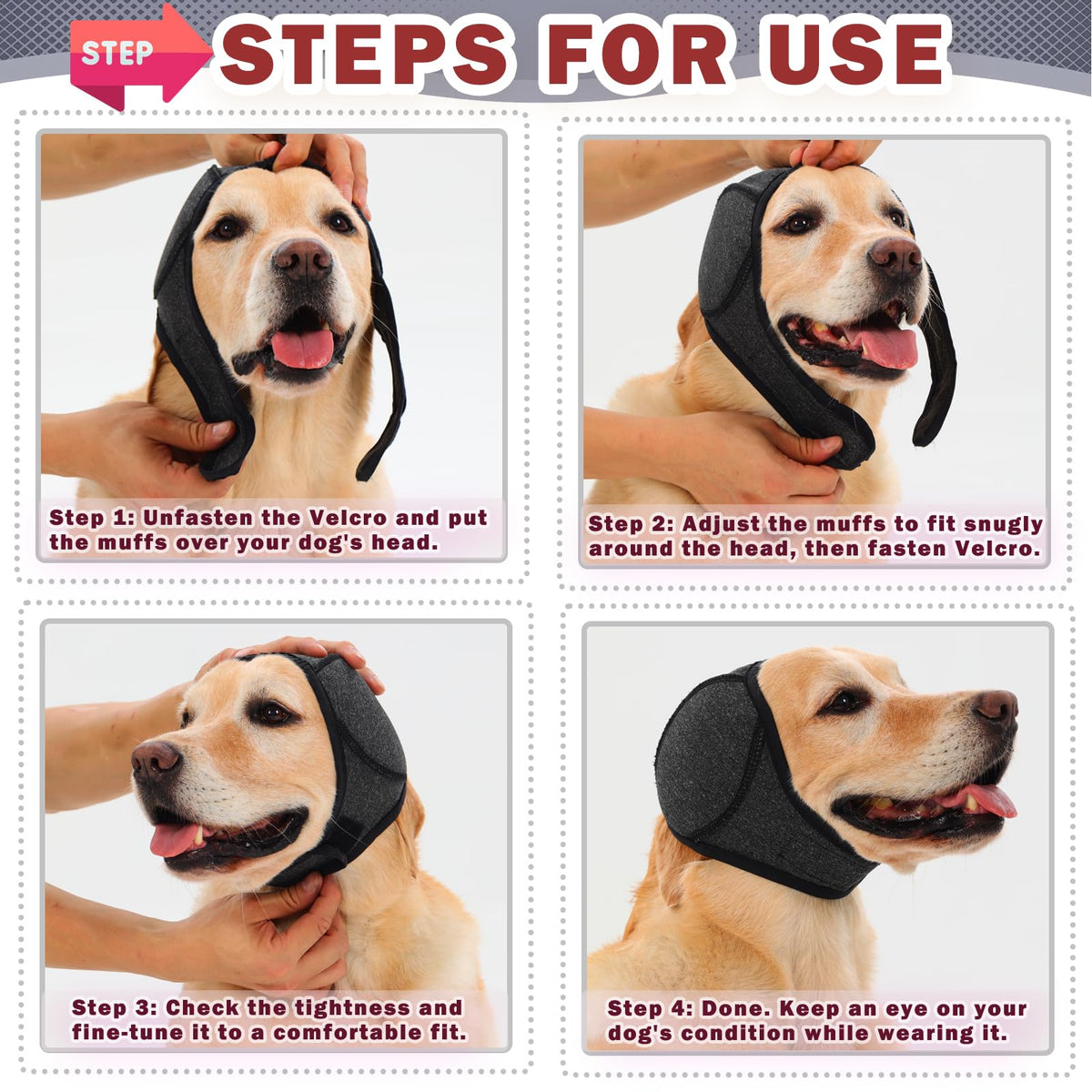 Dog Calming Ear Wrap - Waterproof Hood for Storms & Fireworks - back view