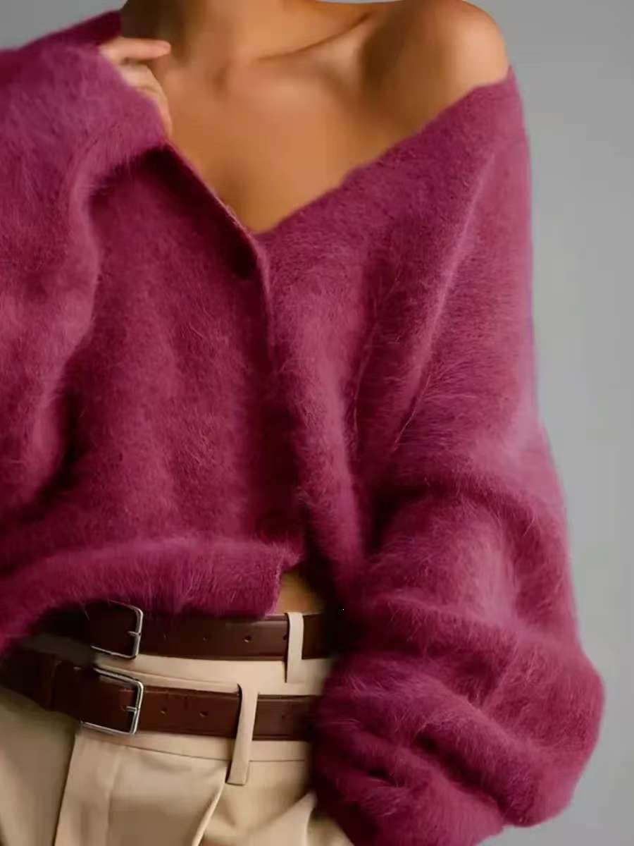 Loose V-Neck Button Cardigan - Knitted Sweater Top - packaging