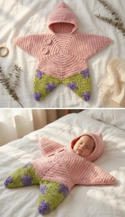 Star-Shaped Hooded Baby Romper - Newborn Sleeping Bag - back view