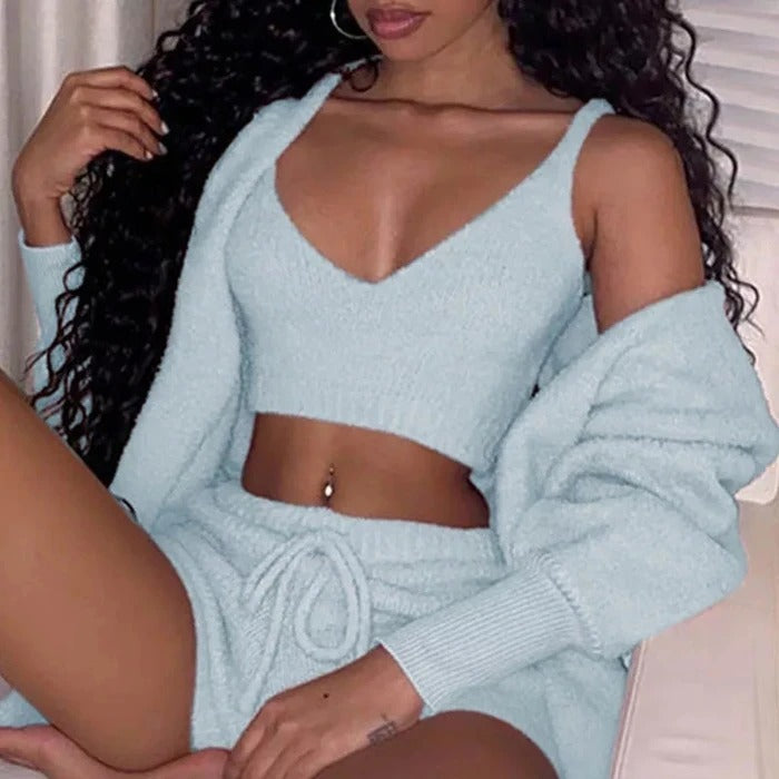 3-Piece Pajama Set - Crop Top, Tank & Drawstring Shorts - close-up detail