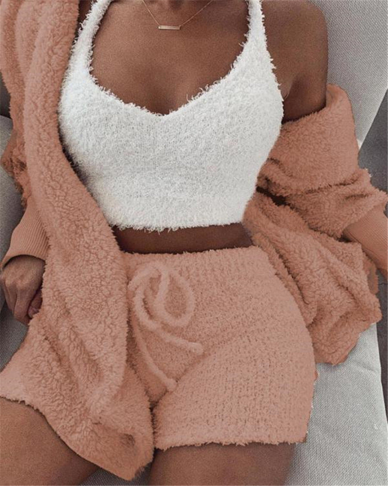 3-Piece Pajama Set - Crop Top, Tank & Drawstring Shorts - in use