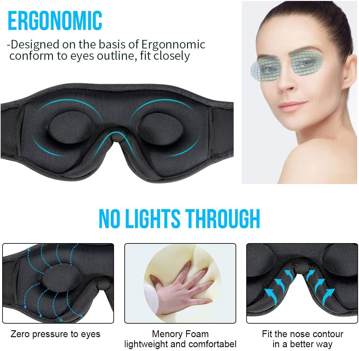 Bluetooth Sleep Mask with Speakers - Blackout Eye Mask - in use