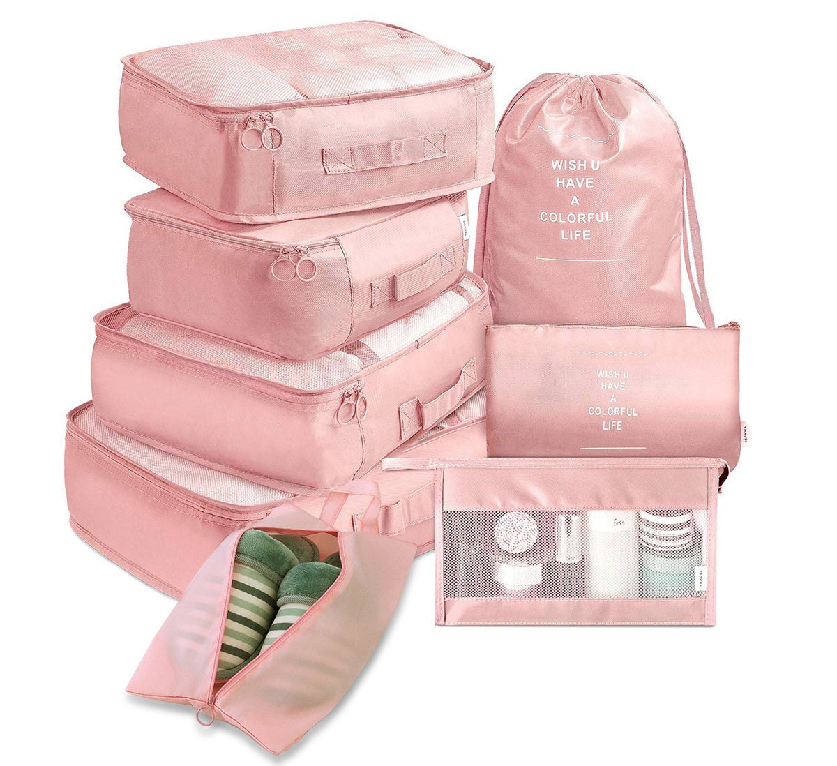 8-Piece Packing Cube Set - Travel Luggage Organizer - in use