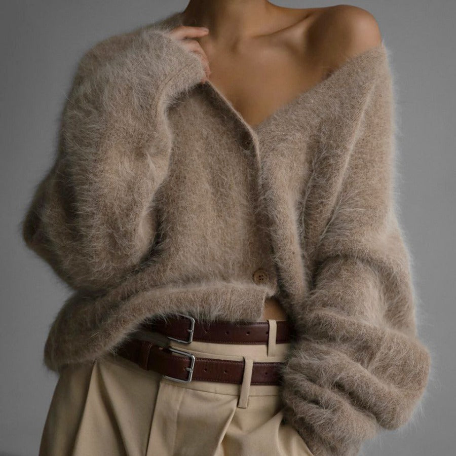 Loose V-Neck Button Cardigan - Knitted Sweater Top - color options