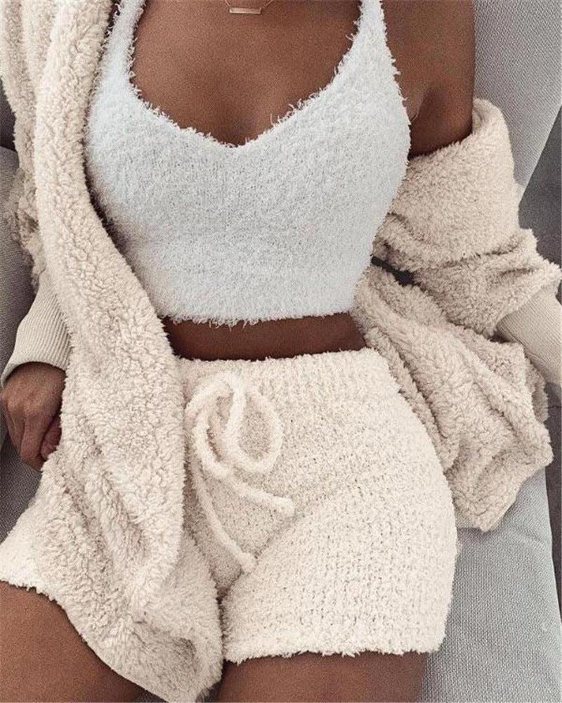 3-Piece Pajama Set - Crop Top, Tank & Drawstring Shorts - back view