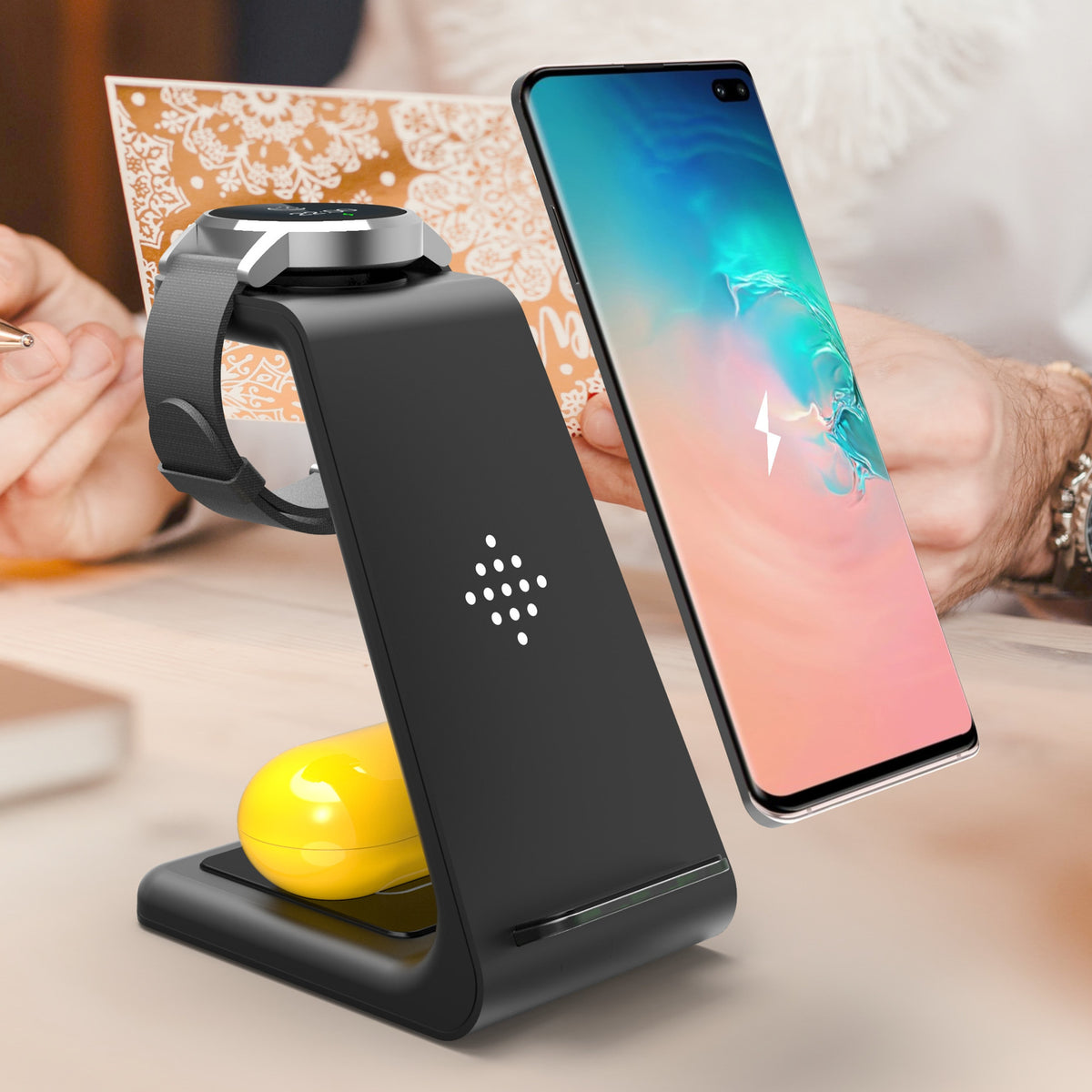 3-in-1 Wireless Charging Station - Phone, Watch & Earbuds Dock - back view