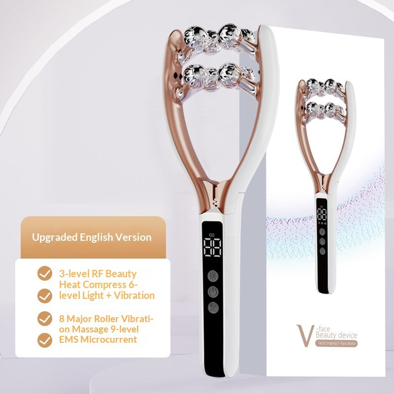 EMS Facial Roller Massager - Microcurrent Skin Toning Tool - in use
