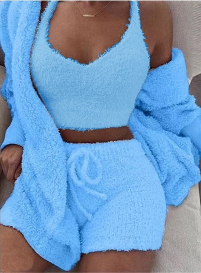3-Piece Pajama Set - Crop Top, Tank & Drawstring Shorts - lifestyle photo