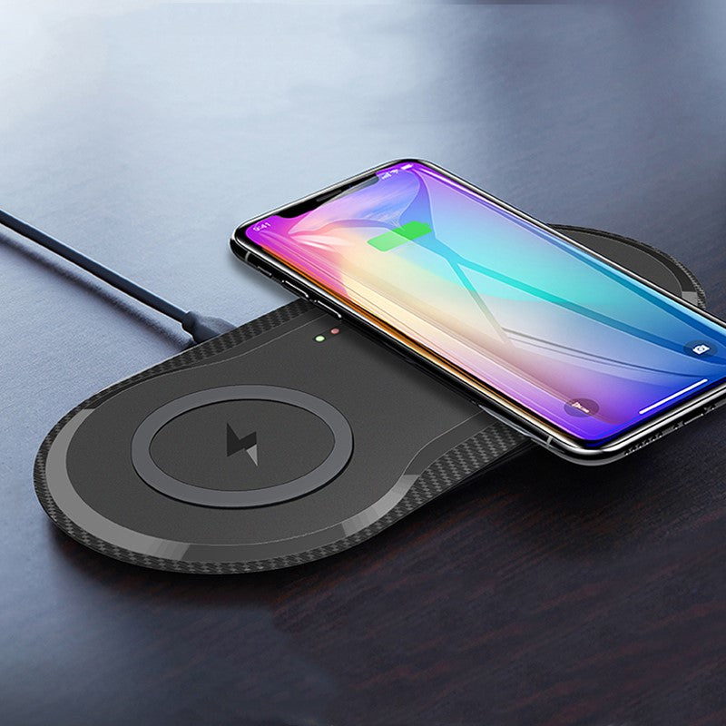 Dual Wireless Charger Pad - Charge Two Phones at Once - Black - front view