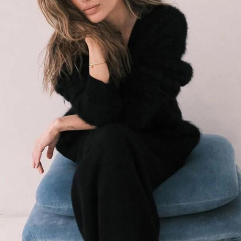 Loose V-Neck Button Cardigan - Knitted Sweater Top - lifestyle photo