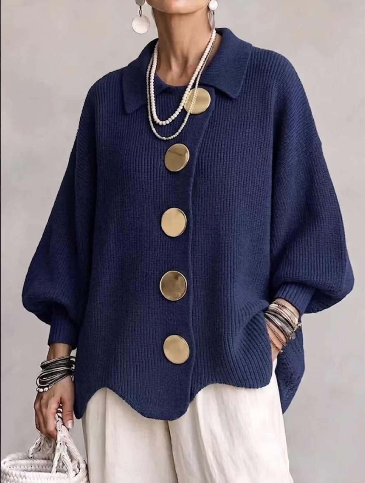 Button-Down Lapel Cardigan - Women's Fall Winter Sweater - size chart