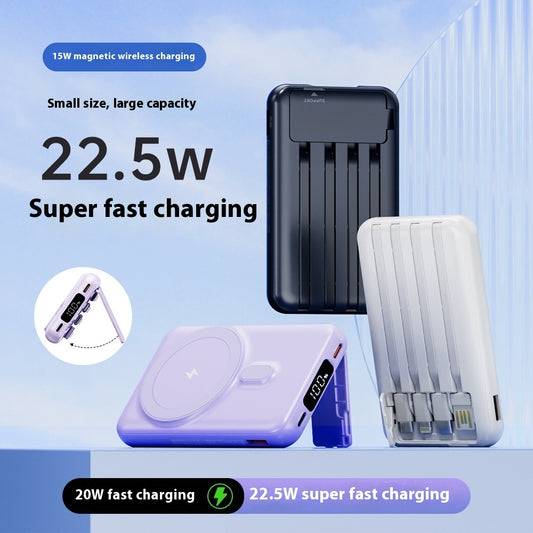 Magnetic Wireless Power Bank with Built-In Cable - Dark Blue - front view
