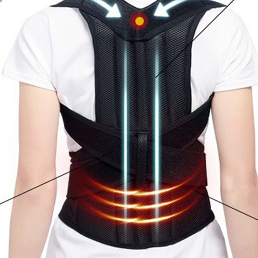 Adjustable Posture Corrector Back Brace - Scoliosis & Slouch Support - Black - front view