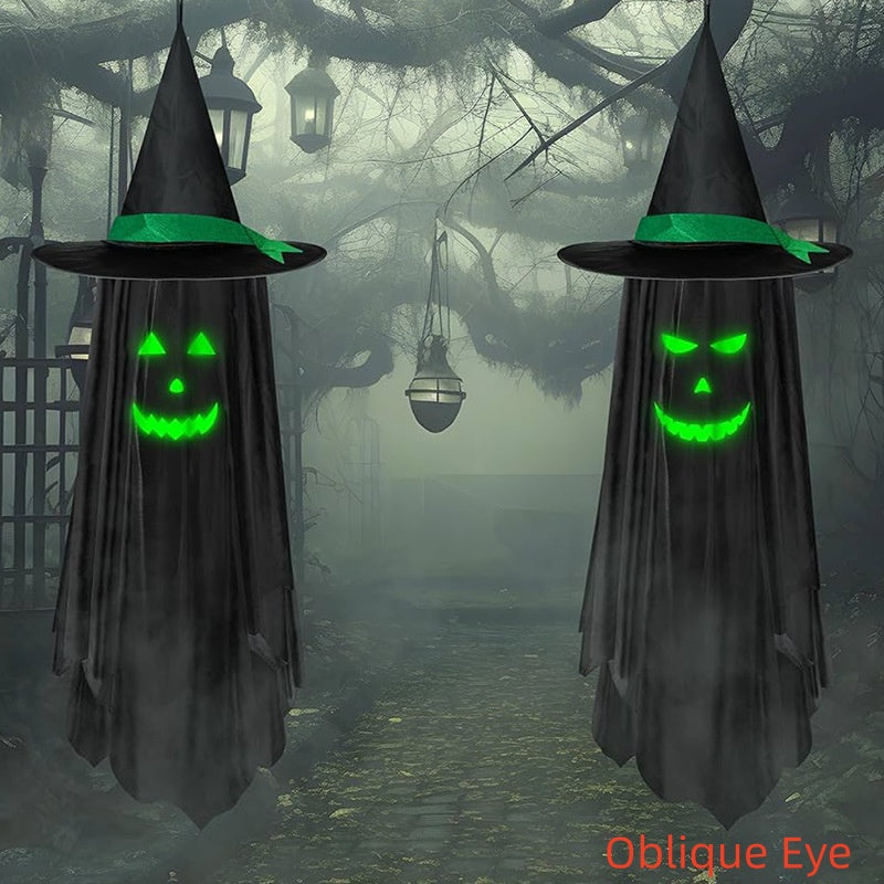 Luminous Ghost Wizard Hat Door Hanging - Halloween Decor - close-up detail