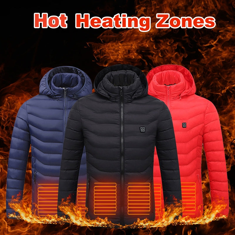 USB Heated Jacket for Men - Electric Thermal Coat - Black Zone2 - front view