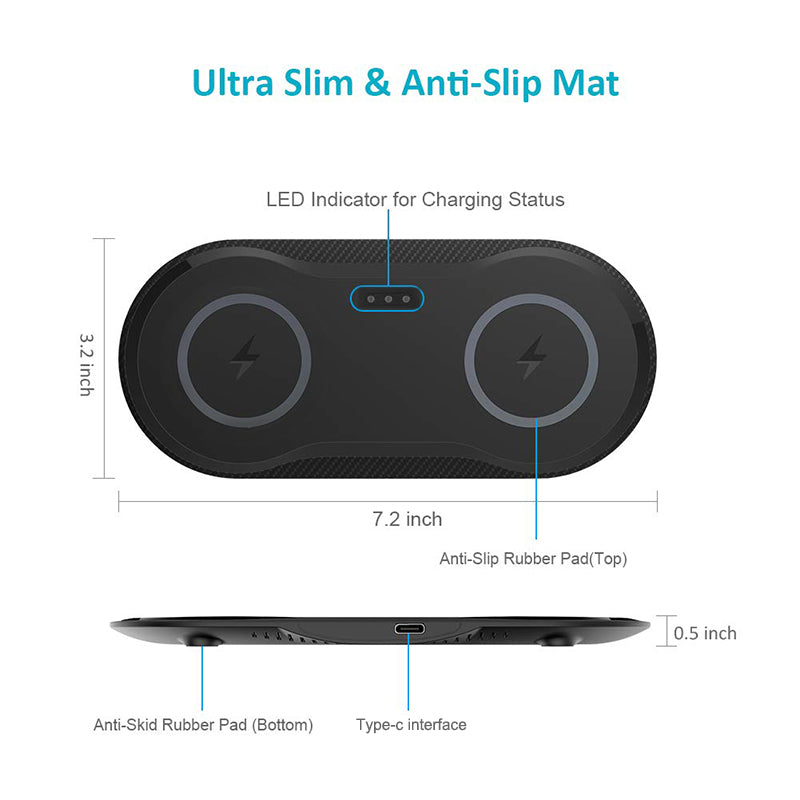 Dual Wireless Charger Pad - Charge Two Phones at Once - size chart