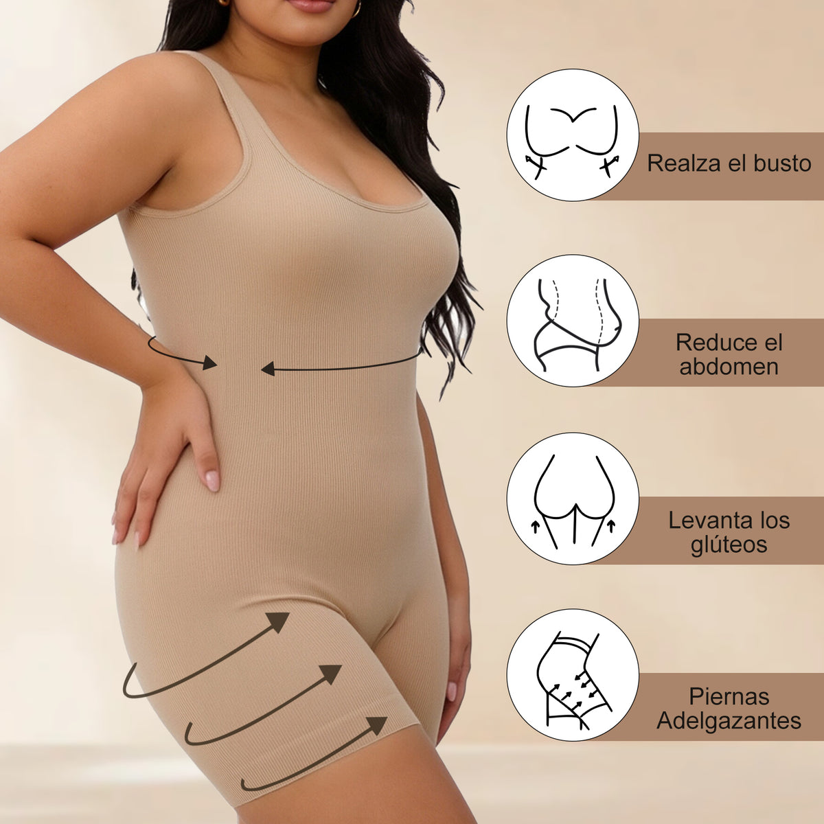 Women's Shaping Bodysuit - Waist Cincher Shapewear - Black L - front view