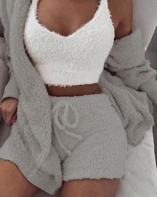 3-Piece Pajama Set - Crop Top, Tank & Drawstring Shorts - lifestyle photo