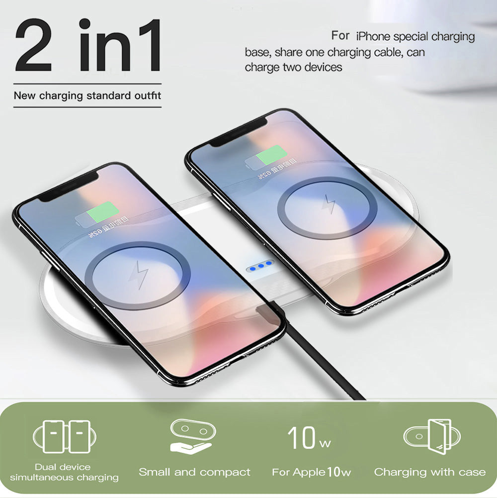 Dual Wireless Charger Pad - Charge Two Phones at Once - in use