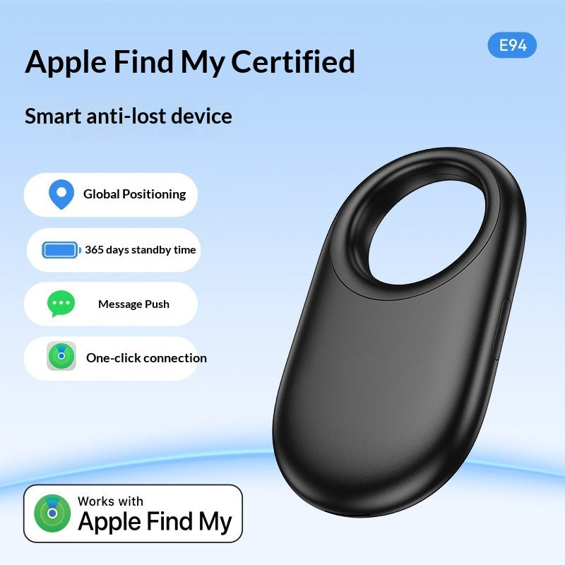 Pet Keychain Tracker - Compact Location Tag for Collars & Bags - E100 Black - front view