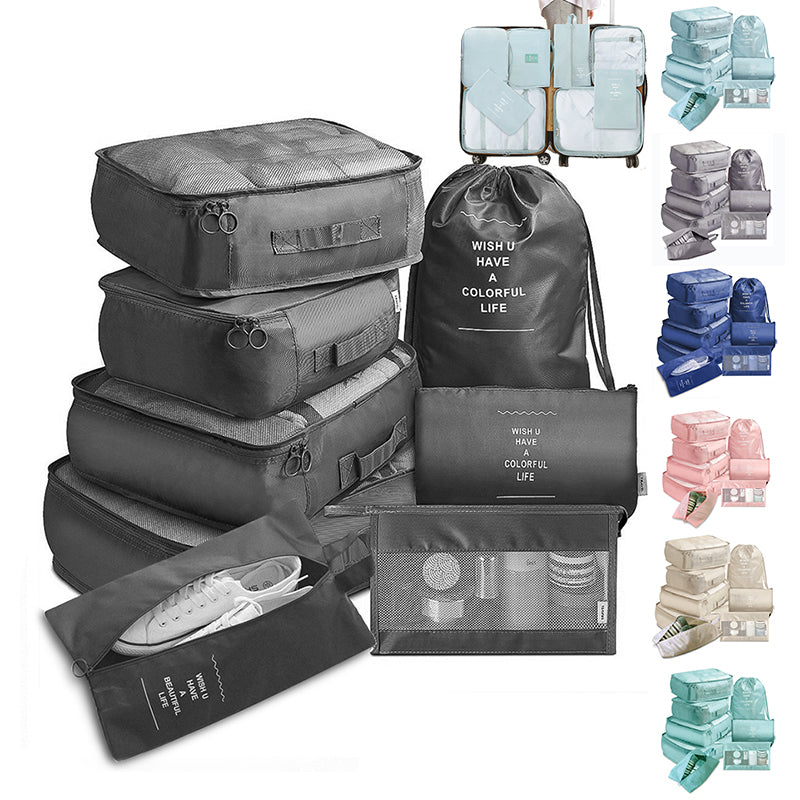 8-Piece Packing Cube Set - Travel Luggage Organizer - Beige - front view