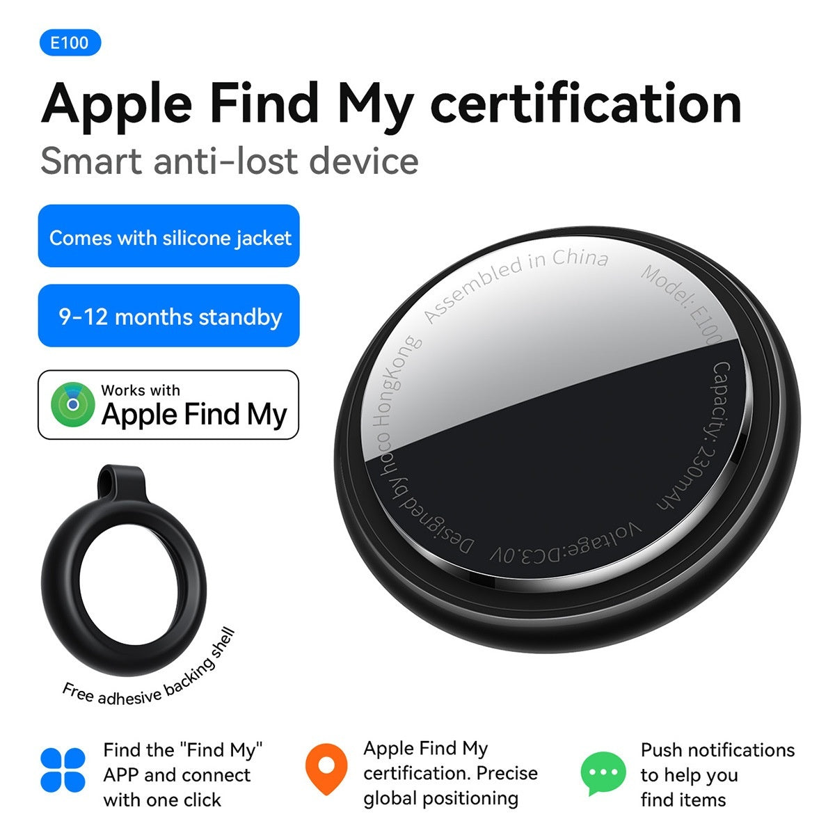 Pet Keychain Tracker - Compact Location Tag for Collars & Bags - back view
