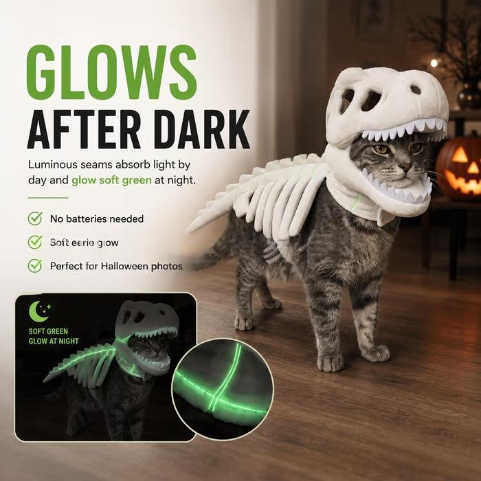Dinosaur Skeleton Pet Costume - Halloween Dog Outfit - in use