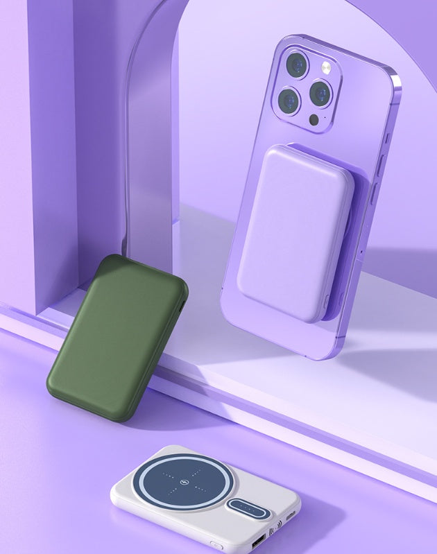 Magnetic Suction Wireless Power Bank - Snap-On Portable Charger - side view