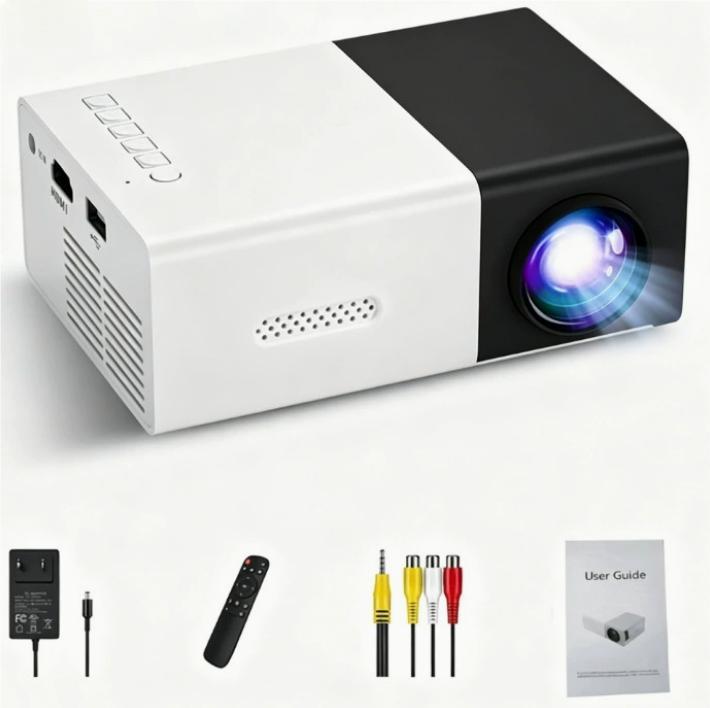 Mini HD 1080P Projector - Compact Home & Office Projector - Black and white same screen - front view