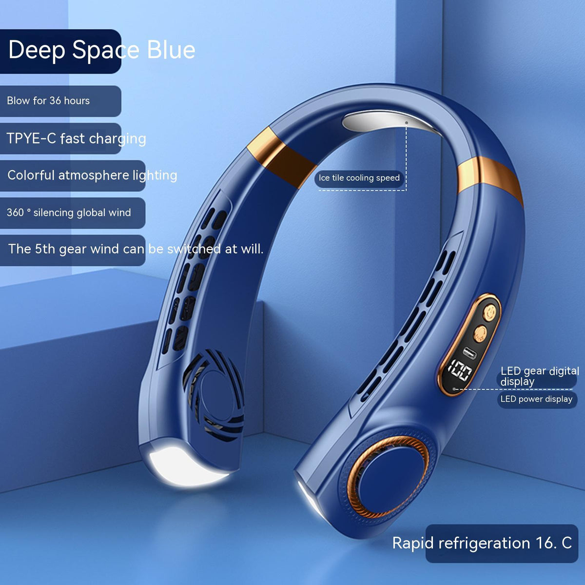 Hands-Free Neck Fan - Portable Personal Cooling Device - feature close-up