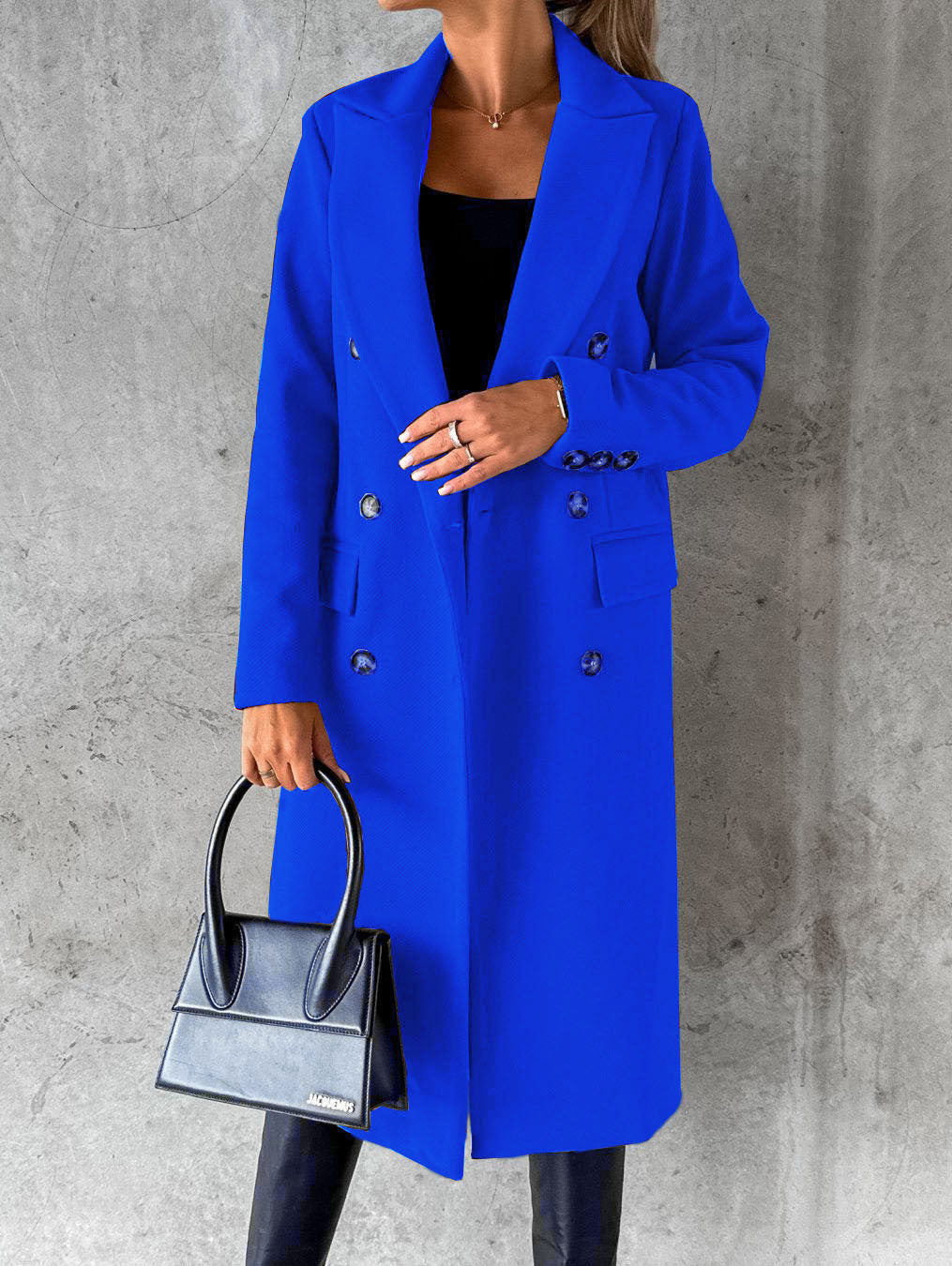 Double-Breasted Lapel Coat - Slim Long Winter Jacket - lifestyle photo