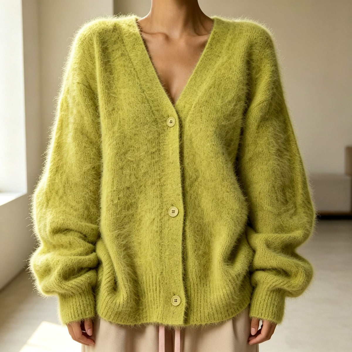 Loose V-Neck Button Cardigan - Knitted Sweater Top - size chart