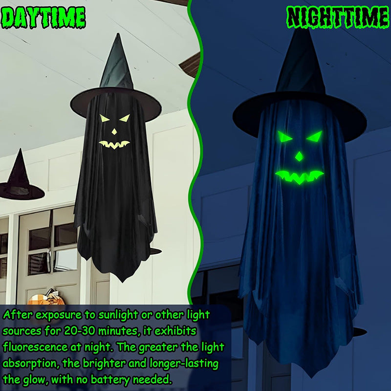Luminous Ghost Wizard Hat Door Hanging - Halloween Decor - lifestyle photo