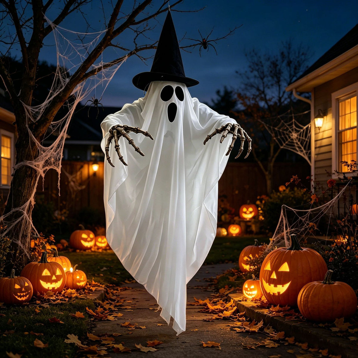 Glowing Ghost Skull Wizard Hat - Halloween Decoration - close-up detail