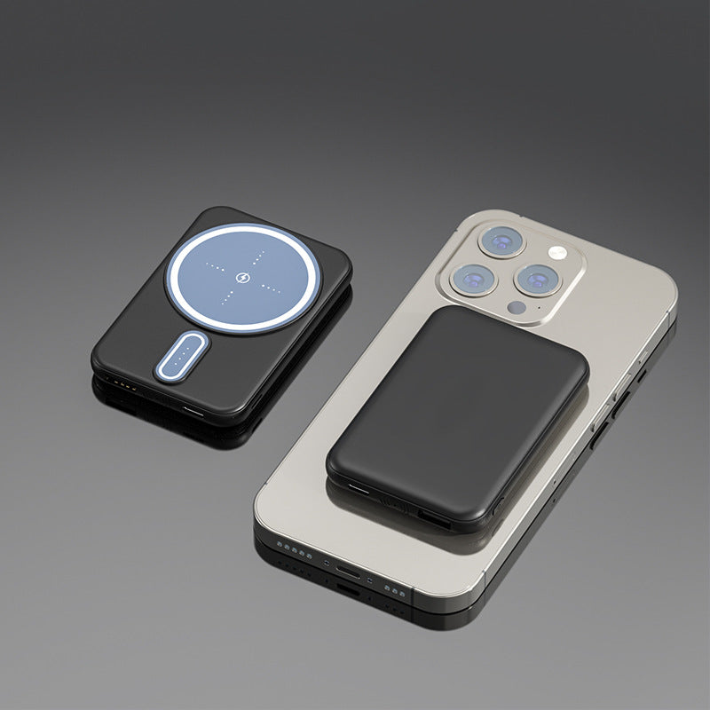 Magnetic Suction Wireless Power Bank - Snap-On Portable Charger - in use