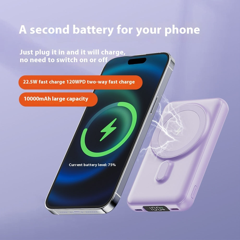 Magnetic Wireless Power Bank with Built-In Cable - in use