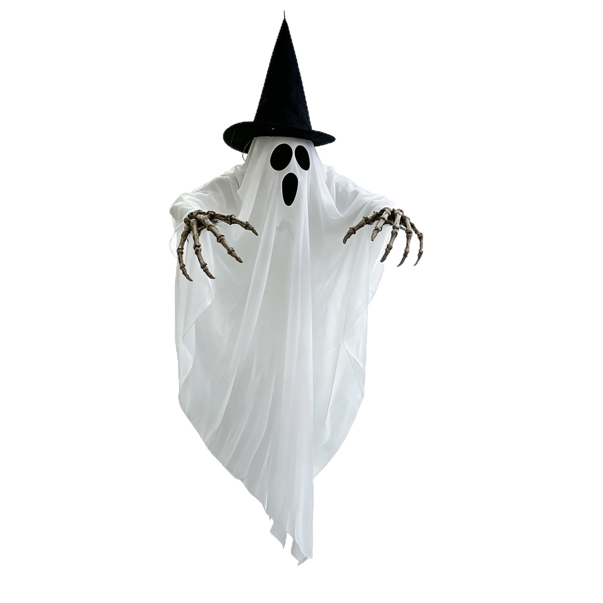 Glowing Ghost Skull Wizard Hat - Halloween Decoration - in use