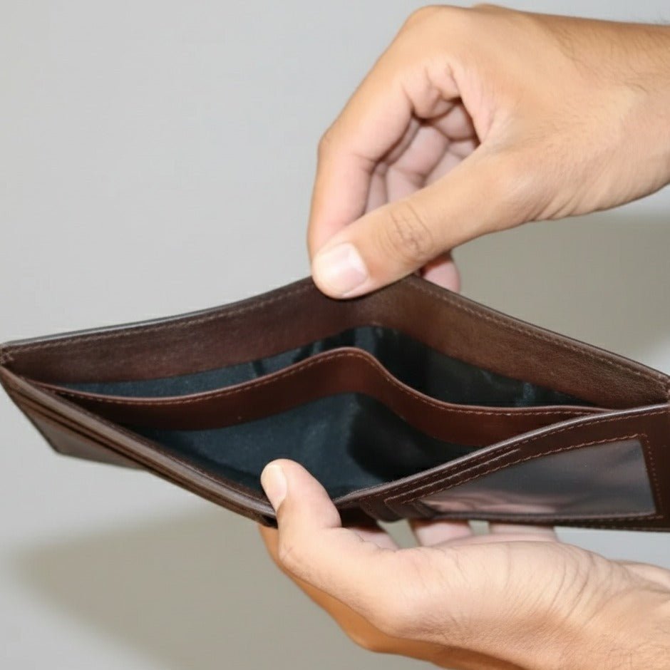 Interior of center flap wallet showing card slots
