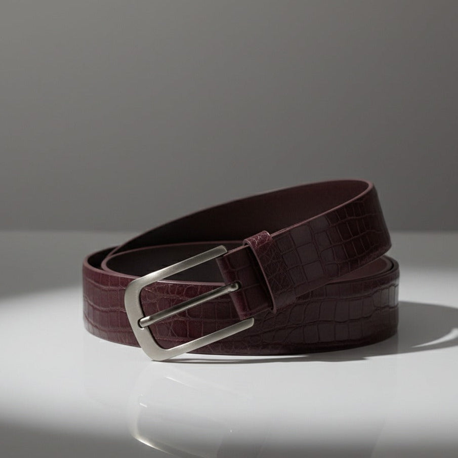 Crocodile texture buffalo leather belt 
