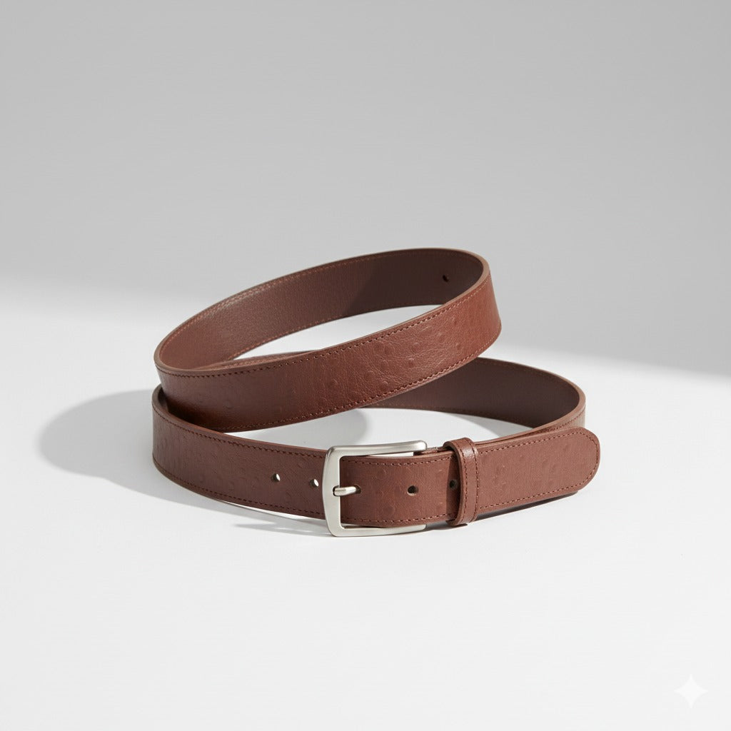 Dark brown ostrich texture belt