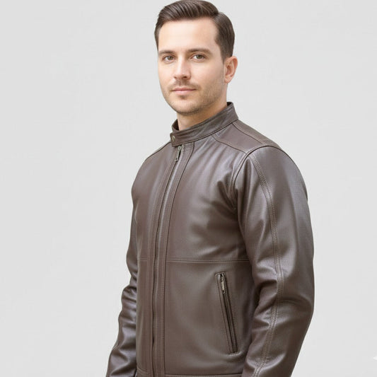 Plain leather dark  brown jacket