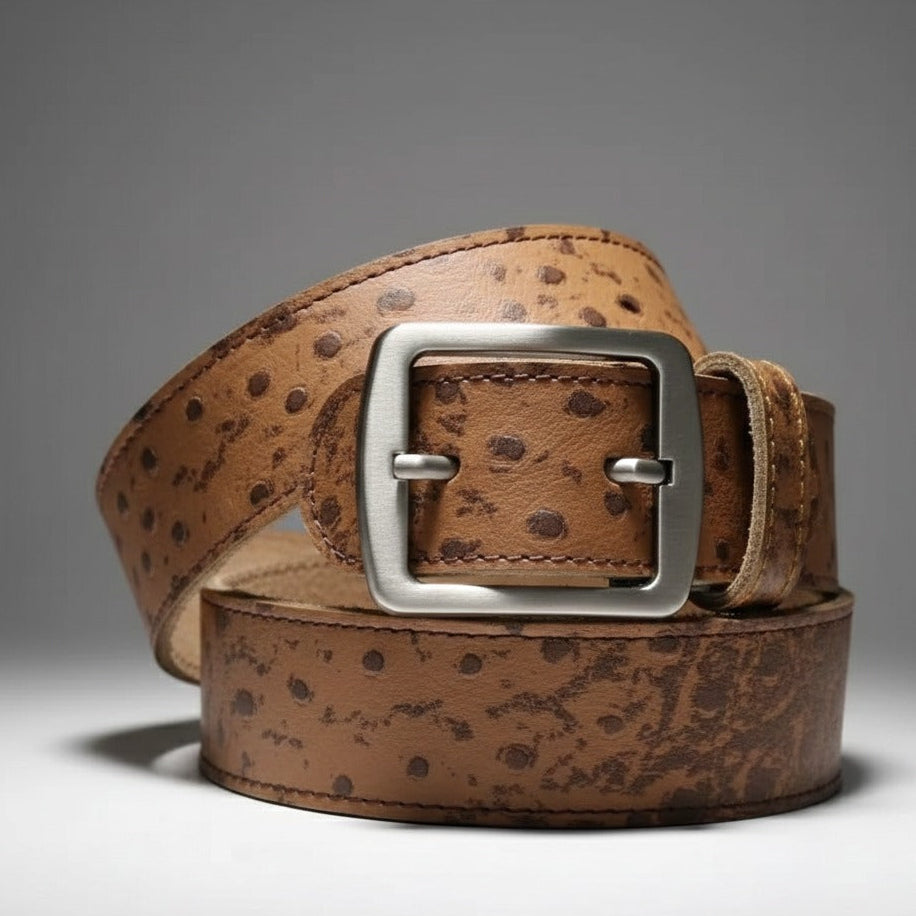 Exotic ostrich texture leather belt 