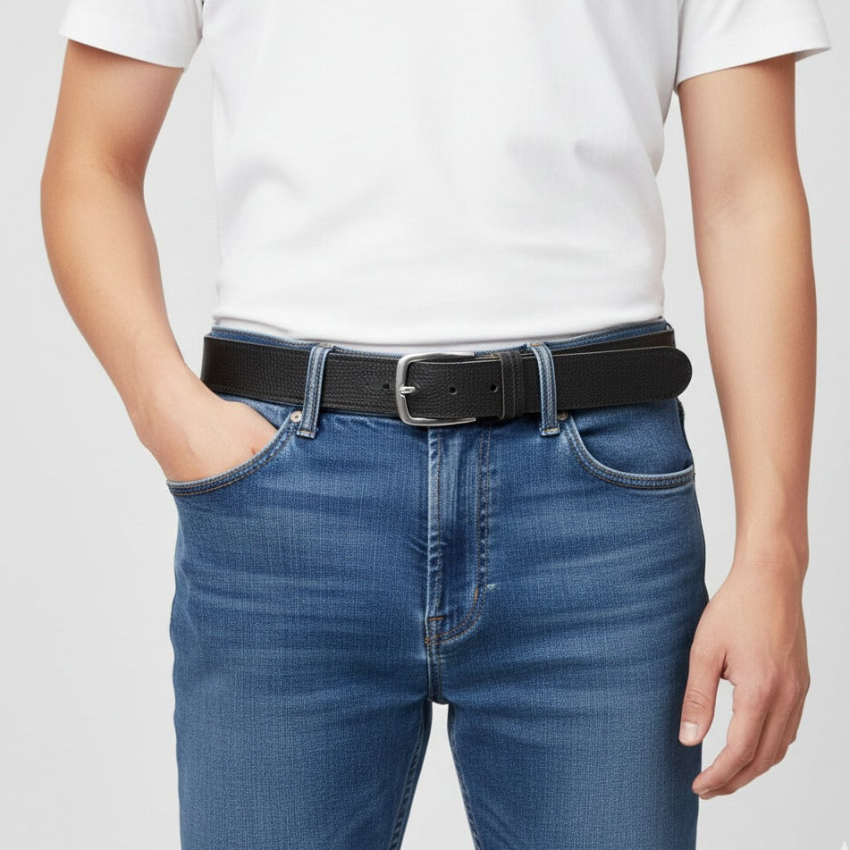 Men’s black leather wallet and belt combo