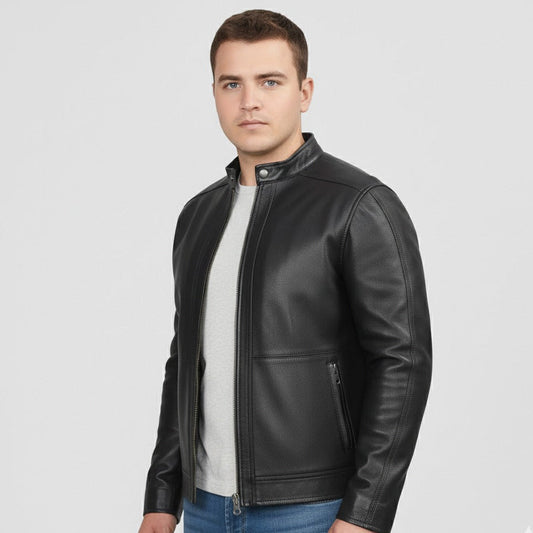 Plain leather jacket black