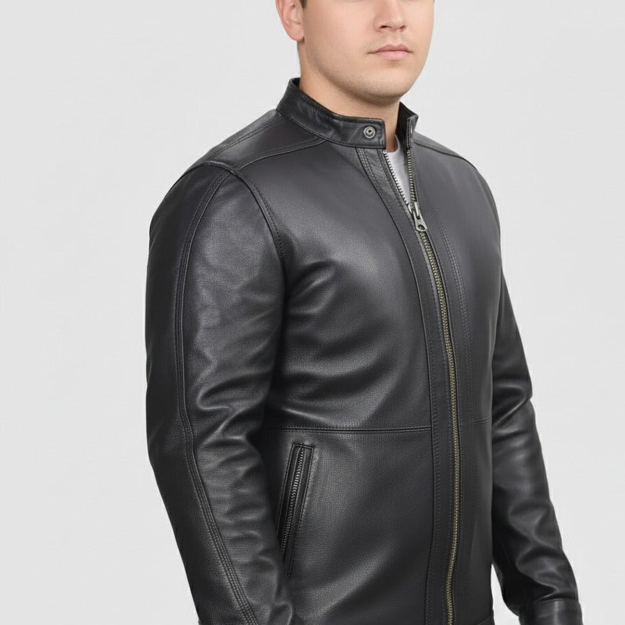 Styled men’s plain leather jacket outfit