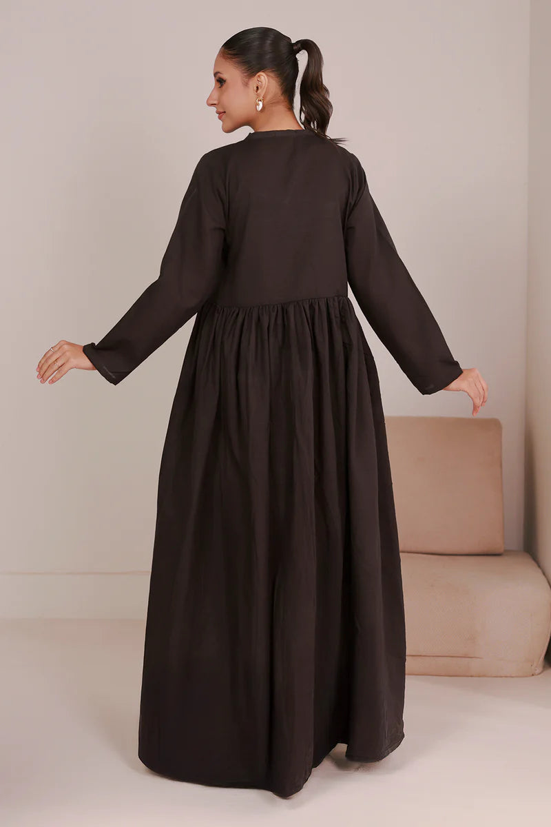 Women's Espresso Black Solid Cotton Maxi Tunic | Zip V-Neck | Gathered Waist